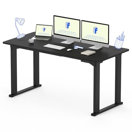 FLEXISPOT 4 Legs Standing Desk 63 x 28 Inch Electric Adjustable Height with Splice Board Home Office Sit Stand Up Desk, Black Top + Black Frame