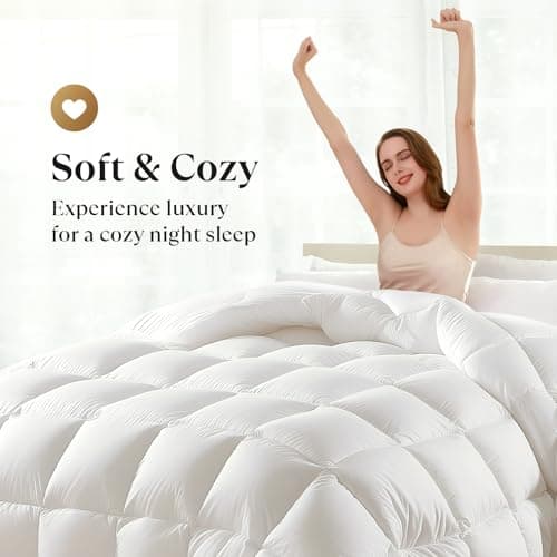 Wellos Goose Feather Down Comforter King Size - Hotel Bedding Comforters Medium Warmth Fluffy Duvet Insert for All Season + 1600 TC/DM Cotton Blend, King 106 X 90 6