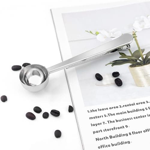 Quacc Stainless Steel Coffee Scoop with Bag Sealing Clip, 2-in-1 Coffee Measuring Scoop for Coffee Beans, Milk Powder, Loose Tea, Spices (Silver) 7