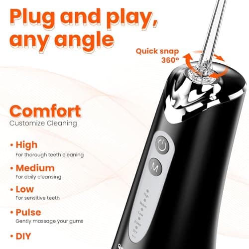 Water Dental Flosser Pick for Teeth - 300ML Portable Cordless Oral Irrigator, Rechargeable Irrigation Cleaner Professional Electric Flossing Machine for Teeth Cleaning Power Flosser Travel (Black) 5