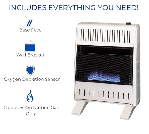 ProCom MN200TBA-B Ventless Natural Gas Blue Flame Space Heater with Thermostat Control for Home and Office Use, 20000 BTU, Heats Up to 950 Sq. Ft., Includes Wall Mount and Base Feet, White 5