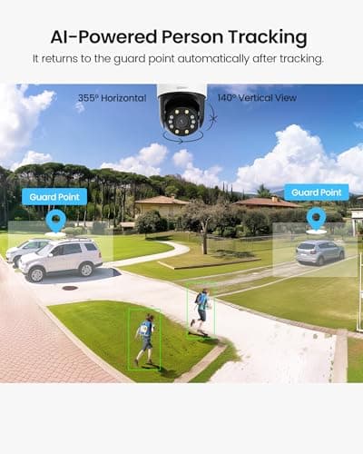 ZOSI C298 4MP Dual-Lens(2MP+2MP) Wired WiFi PT Plug-in Security Camera Outdoor, 360 View Pan/Tilt Camera, Human/Vehicle Detect, Color Night Vision, Spotlight Siren,Two-Way Talk, Memory Card Storage 3