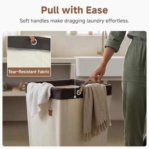 StorageWorks 160L Laundry Basket with Wheels, Large Rolling Hampers for Clothing Organizer, Dirty Clothes Basket for Hotel, Home, Closet, Dorm, Beige 5