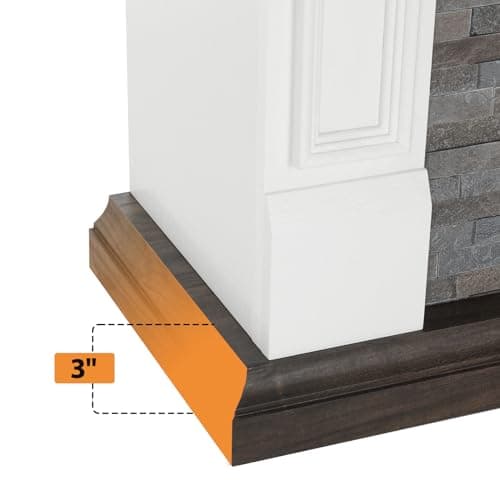 Naice 44" Electric Fireplace Mantel, Farmhouse TV Stand with Electric Fireplace Heater, Stacked Stone Surround and Remote Control 3D Realistic Flame, White Fireplace for Living Room Bedroom 7