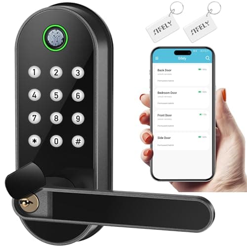 Fingerprint Smart Door Lock with Handle & Keypad – Bluetooth Keyless Entry for Front Door, Home, Kids, Guests, Airbnb & Rental, App + Code Access, Compatible with Alexa & Google, Easy DIY Install