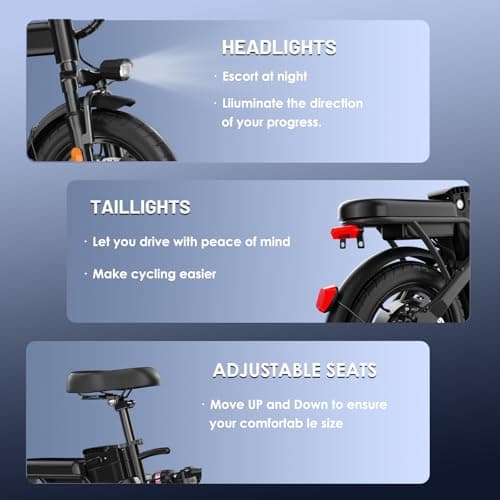 RPINT Electric Bike for Adults, 14" Folding Ebike with 500W Peak Motor, Foldable Electric Bicycle with 48V Removable Battery UL 2849 Certified, Commuter Mini E-Bike 30 Miles PAS Rangs (Carbon Black) 8