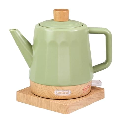 LONGSEED Ceramic Electric Kettle 1.2L, Automatic Shut Off Tea Kettle & Hot Water Boiler Pot For Coffee & Tea, Prevent Boil Dry, 1000W, Seed-green