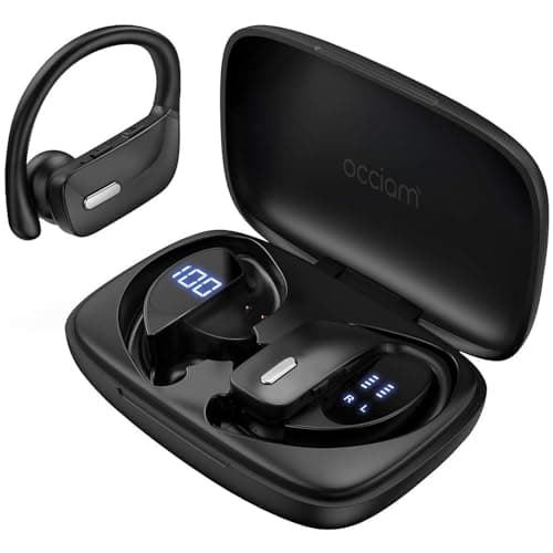 occiam Sport Wireless Earbuds Bluetooth Headphones 80hrs Playtime Deep Bass Ear Buds with Earhook Noise Cancelling Mic Waterproof Earphones for Workout Running Matte Black