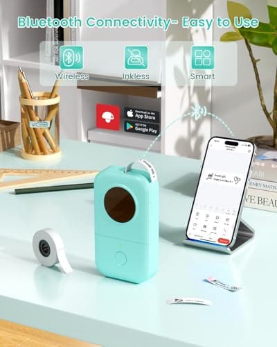 Phomemo Label Maker Machine with Tape, D30 Mini Bluetooth Label Printer, Versatile App with with 1000+ Symbols and 60+ Borders, Portable Label Maker for School Supplies, Home, Office, Green 5