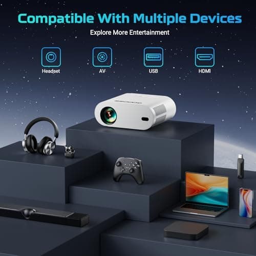GooDee Smart Viedo Projector with WiFi and Bluetooth, 1000ANSI Brightness Auto Keystone Focus Mini Movie Projector Portable for Home Theather Indoor/Outdoor 8