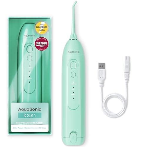 AquaSonic Icon Water Flosser for Teeth – Cordless Rechargeable Oral Irrigator – Waterproof, Portable Dental Cleaning with Jet Tip – Braces Home Travel - Mint