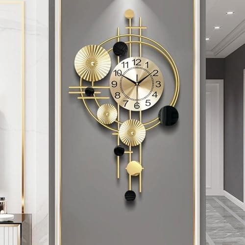 Gilacco Large Wall Clocks for Living Room,Silent Non Ticking,Battery Operated Oversized Round Modern Wall Clock for Bedroom,Farmhouse,Office Wall Decor-17.8x30.7Inch(Golden)