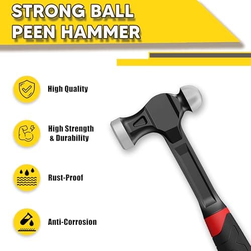 YIYITOOLS 24oz Ball Peen Hammer, One-Piece Forged Carbon Steel, Ball Pein Hammer with Anti-Slip Grip, Shock-Absorbing Mechanic Hammer for Metalworking Tool, Welding Hammer for Sheet Metal Shaping 5