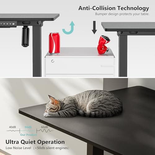 VVEANCE 48'' x 24'' Electric Standing Desk Adjustable Height with Wheels, Sit Stand Up Desk, Home Office Desk, Rising Lifting Ergonomic Desk with Spliced Desktop Black 6