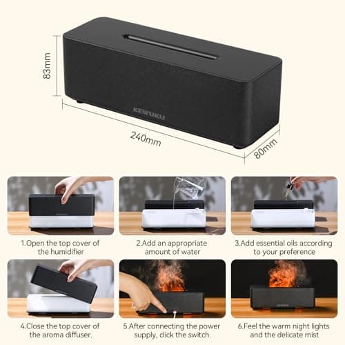 KEWUKU Essential Oil Diffuser and Humidifier with Flickering Flame Light, 10oz,Ultrasonic, Quiet, Auto Shut Off for Bedroom, Office, Yoga 7