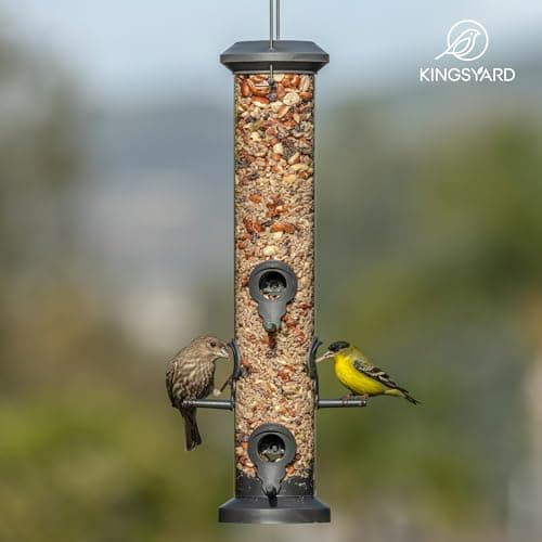 Kingsyard 2 Pack Tube Feeders with 6 Feeding Ports for Outdoors Hanging, Premium Hard Plastic Weatherproof & Steel Hanger, Attracting for Wild Birds (Black) 7