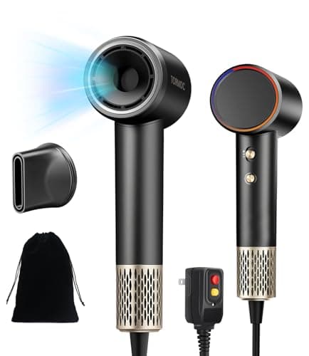 Portable Ionic Hair Dryer with High-Speed Brushless Motor – Small, Lightweight, Low Noise Blow Dryer with Travel Bag – Fast Drying Hairdryer for Women and Men