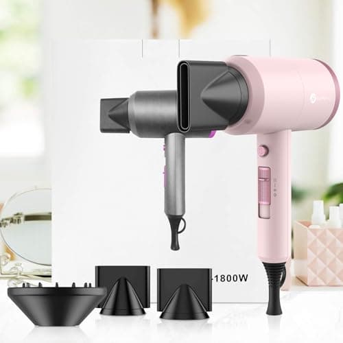 Slopehill Professional Ionic Hair Dryer, Powerful 1800W Fast Drying Low Noise Blow Dryer with 2 Concentrator Nozzle 1 Diffuser Attachments for Home Salon Travel (Pottery Pink and Rose Gold) 8