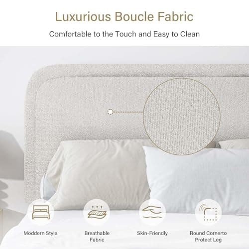 BarnFurin Full Size Bed Frame,Cloud Boucle Upholstered Platform Bed Frame with Headboard, Modern Style, Soft Rounded Corners, No Box Spring Required, Easy Assembly, Beige 6