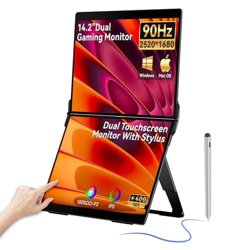 EHOMEWEI X2 Air Touchscreen Portable Dual Monitor 2.8K 90Hz QLED with Stylus Pen 14.2“*2 IPS 2520 * 1680 Display, 400 Nit Brightness 1500:1, 100% sRGB, for Office/Home/Travel Laptop Extender Screen
