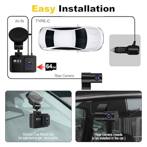 Dash Cam Front and Rear: 4K+2.5K Dual Channel Dash Cam-5GHz WiFi, GPS Dash Camera for Cars with 64GB Card, 2.0" IPS Screen, App Control,G-Sensor,Loop Recording,170°Wide Angle,Night Vision,Parking Mode 7