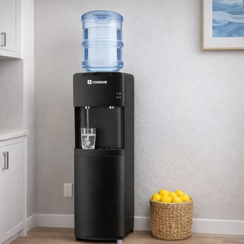 Top Loading Water Dispenser for 3 or 5 Gallon Bottles, Hot & Cold Water Cooler Dispenser with Child Safety Lock, Freestanding Water Cooler for Home Office Kitchen, Black 9