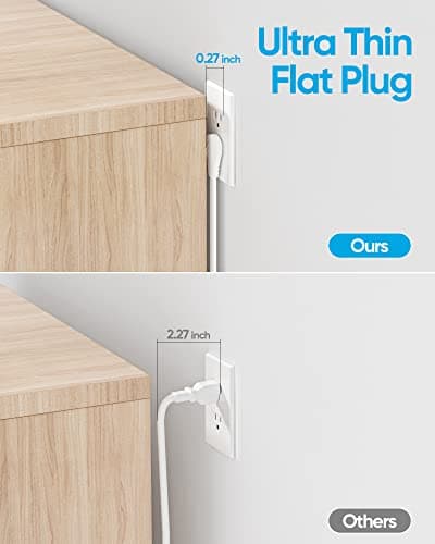 Power Strip Surge Protector, Olcorife Ultra Thin Flat Plug Extension Cord 5ft, 6 Outlets 3 USB Ports(1 USB C), 3 Sided Outlet Extender for Home Office Travel Dorm Room Essentials, White 2