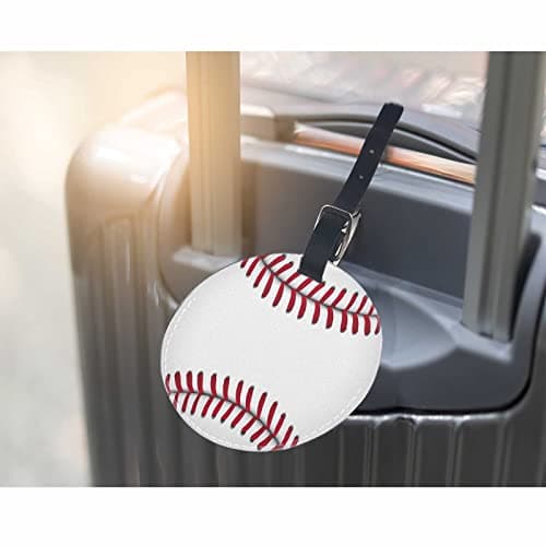 TKS MITLAN 1 Pack Baseball PU Leather Travel Cruise Luggage Tag Sport Softball Hobby Baggage Bag Backpack Instrument with Privacy Flap Name ID Label for Women Men Girls Suitcase(Round) 5
