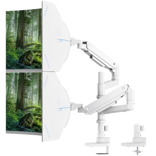 PUTORSEN 17-49”Premium Aluminum Heavy Duty Dual Monitor Arm for Ultrawide Screens up to 44lbs, Vertical Stacked Dual Monitor Desk Mount, Full Motion Dual Vertical Monitor Mount, VESA 75/100, White 9