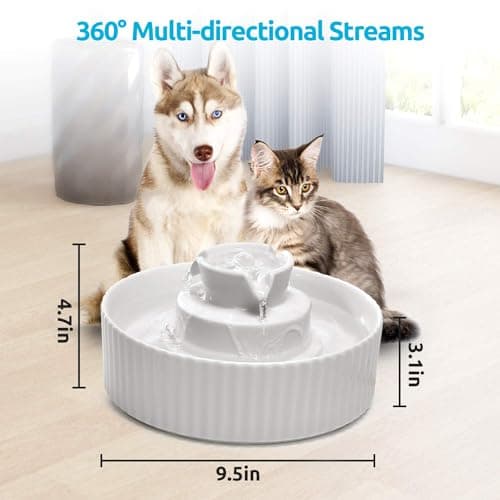 VinDox 2.1L Ceramic Cat Water Fountain-for Cats and Dogs, 360 Ceramic Pet Fountain-70 Oz Large Water Capacity - Whisper-Quiet Water Flow-Great for Shy or Timid Pets - Fresh, Filtered Water(White) 7