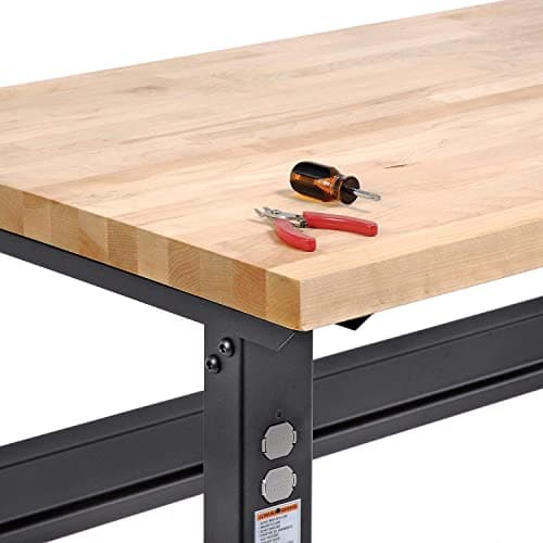 Global Industrial Adjustable Height Workbench C-Channel Leg, 60" W x 30" D, 1-1/2" Birch Top with Square Edge, 2000 Lbs. Capacity, Black Frame, Industrial Workbench 6