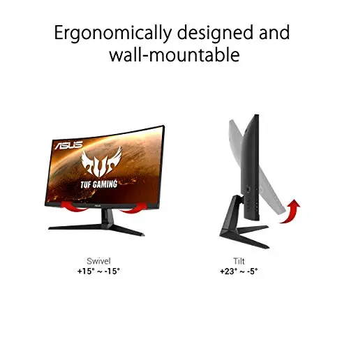 ASUS TUF Gaming VG27WQ1B 27” Curved Monitor, 1440P WQHD (2560 x 1440), 165Hz (Supports 144Hz), 1ms, Adaptive-sync/FreeSync Premium, Extreme Low Motion Blur, Eye Care, HDMI DisplayPort, HDR10 (Renewed) 5