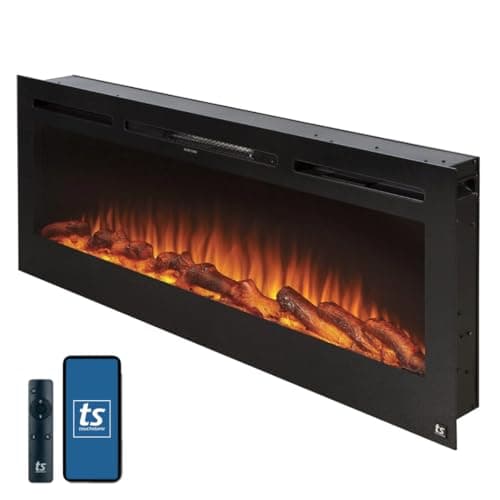 Touchstone Smart Electric Fireplace-The Sideline 50" Wide-in Wall Recessed - 30 Realistic Ember Color/Flame Options - 1,500W Heater w/Thermostat - Log & Crystal Hearth Options - Alexa/WiFi Enabled