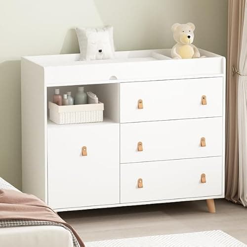 DAWNSPACES Baby Changing Table Dresser for Infants, Nursery Dresser Chest with Drawers, Storage Changing Station, White 8