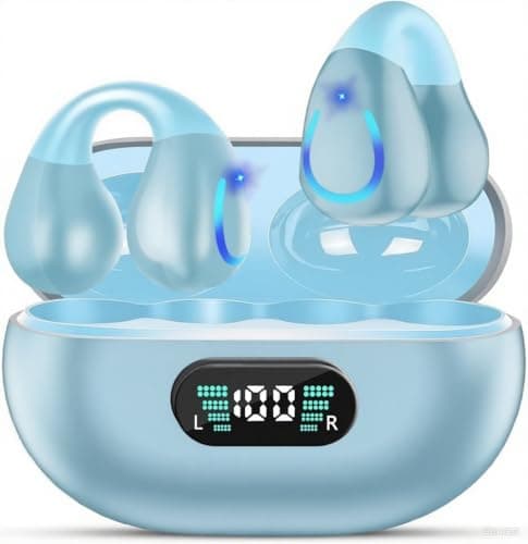 NUPLEA Clip On Earbuds Bluetooth 5.3 Wireless Earbuds Open Ear Bone Conduction Headphones Sport Earphones with LED Digital Display