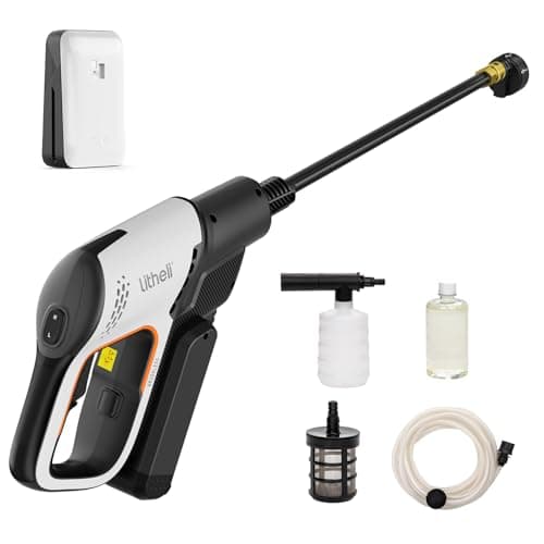 Litheli 20V Cordless Pressure Washer 609 PSI Portable Electric Power Washer with 5-in-1 Nozzl Cannon for Car Floor Fence Wall Cleaning, 4.0 Ah Battery Include