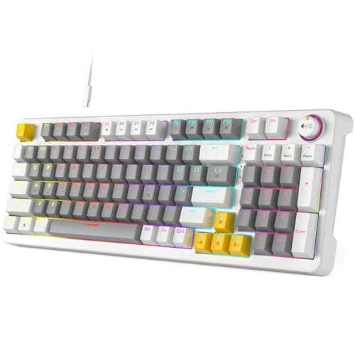 AK96 Smart Mechanical Keyboard Gaming, 96 Keys Full Size with LED Colorful Backlit, Clicky Creamy Sounding, USB Wired Computer Keyboard with Volume Knob for PC, Mac, Windows(Grey)