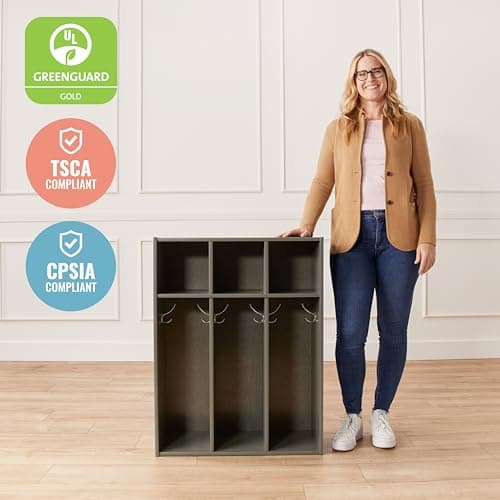 ECR4Kids Streamline 3-Section Toddler Coat Locker with Cubby Storage, Kids Furniture, Grey Wash 5