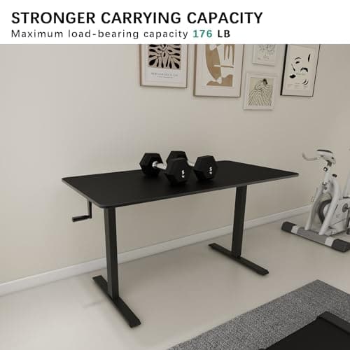 Win Up Time Whole Piece Desktop Manual Standing Desk Adjustable Height- Crank Stand Up Desk, Sit Stand Desk with Frame Computer Desk 55 x 24 Inch, Black 6