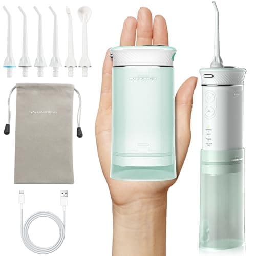 HANGSUN Water Flossers for Teeth, Cordless Compact Travel - Deep Plaque Removal, 30 Days Battery, 3+1 Modes (DIY 8 Levels), 6 Nozzles for Braces/Sensitive Gums, IPX7, 180ml Collapsible Tank, Green