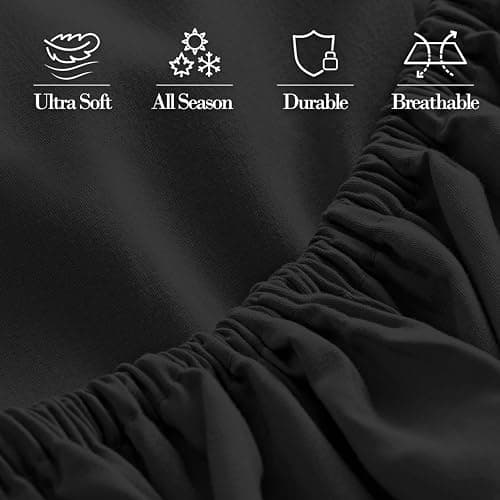 Mocassi Queen Fitted Sheet - Deep Pocket Cooling Sheets up to 16 inch - Hotel Luxury 1800 Premier - Softest Sheets - Wrinkle Resistant - 1 Single Bottom Fitted Sheet, Queen, Black 6