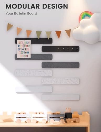 Fluxynara Cork Board Alternative Felt Strip Board 8-Pack 13"x2", Office Pin Board with 50 Push Pins, Adhesive Install for Bedroom Door & Home Office(Concrete Echo) 5