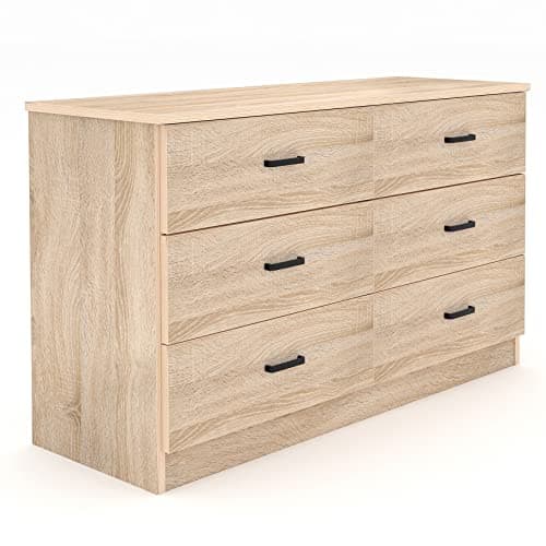 Bigbiglife Dresser for Bedroom, 6 Drawer Double Dresser, Modern Chest of Drawers with Deep Drawers, TV Stand Large Storage Organizer for Living Room, Closet (Light Oak)