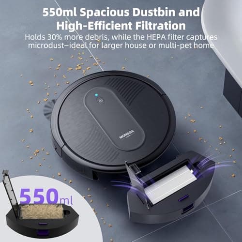 MONSGA Robot Vacuum Cleaner, 3000Pa Powerful Suction Robotic Vacuum, 3.2" Super-Slim, 140Min Runtime, Vacuum Robot for Hard Floor/Low Pile Carpet/Pet Hair, Remote/App/Voice Control, Schedule Clean 5