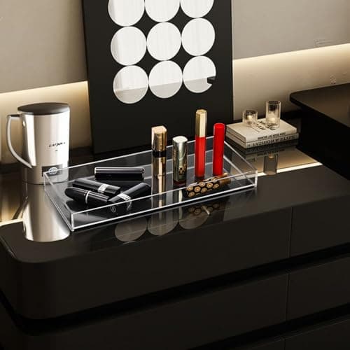 Peohud 3 Pack Acrylic Bathroom Trays, Clear Vanity Tray for Toilet Tank, Decorative Countertop Organizer for Perfume, Makeup, Cosmetics, Jewelry, Soap, Candle, Plant, 12 x 5.1 x 1.2 Inches 8