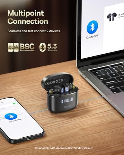 Baseus Hybrid Active Noise Cancelling Wireless Earbuds, Immersive Heavy Bass Sound -50dB, 6 Mics AI ENC Calls, 65H Playtime, Multipoint Connection, Waterproof, Bluetooth 5.3, App Customized-Bowie 30 6