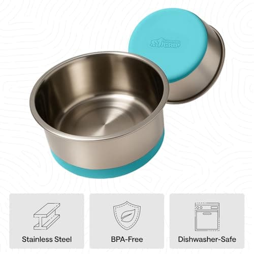 GORILLA GRIP Dog Bowls, Food Grade 304 Stainless Steel Holds 2 Cups Each (16 fl oz) Food and Water Bowl for Feeding Dogs and Cats Dishwasher Safe Rust Resistant BPA Free Rubber Base Set of 2 Turquoise 5
