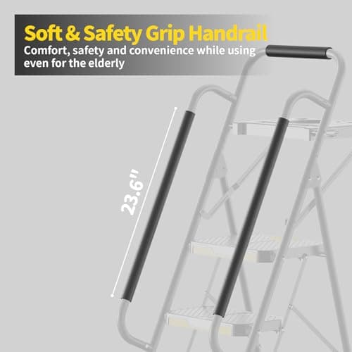 KINGRACK 5 Step Ladder, Sturdy Steel Step Stool with Anti-Slip Wide Pedals, Handrail, Safe-Lock Design, 800lbs Folding Portable Ladder for Multi-Purpose, Home, Kitchen 6