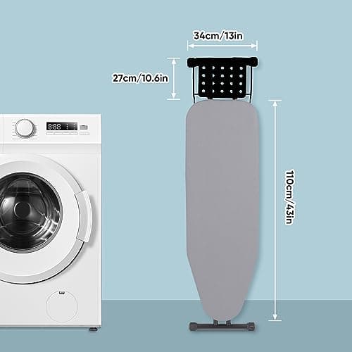 Jakeefud Deluxe Ironing Board with Heat Resistant Cover and Thicken Felt Pad, Heavy Sturdy Legs,Full Size Hanger Iron Board,Foldable (L-Grey) 5