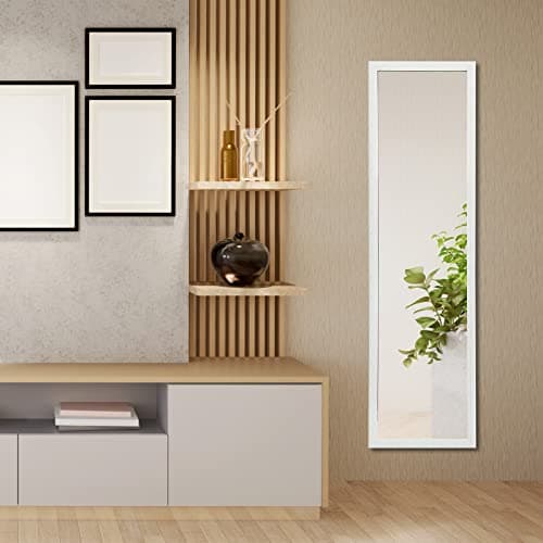 LFT HUIMEI2Y Door Mirror Full Length, Wall-Mounted Mirror Rectangle Tall with Engraving Frame, Over The Door Hanging Mirror for Bedroom, Living Room, Dressing Room, White 50" x14" 8